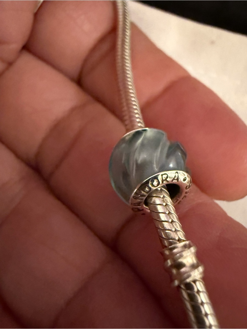 Pandora Grey Swirl Murano Glass Charm Bead with Silver Core